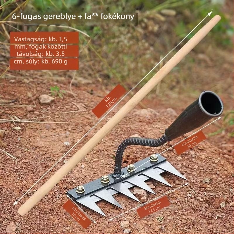 Pá step? Gyomláló gereblye pengecserés fejjel, többfogú kivitel, talajlazításra gyümölcsösökben (fogak hossza 100 mm)