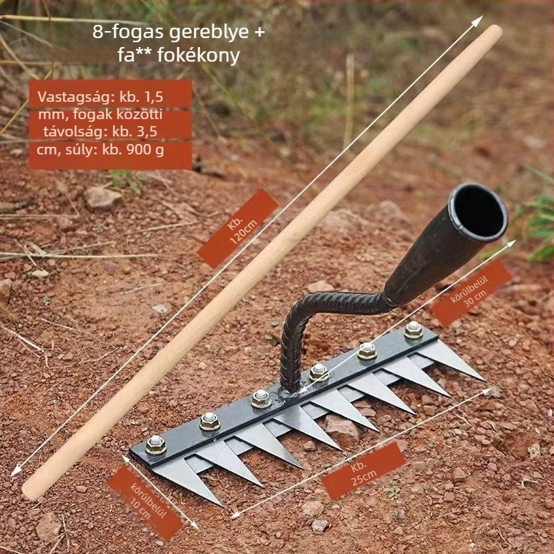 Pá step? Gyomláló gereblye pengecserés fejjel, többfogú kivitel, talajlazításra gyümölcsösökben (fogak hossza 100 mm)