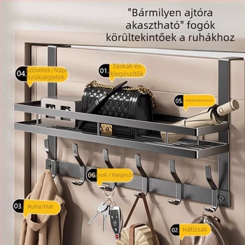 Ajtó mögötti ragasztós falra szerelhető kabátakasztó – szénacélból, összecsukható és többfunkciós