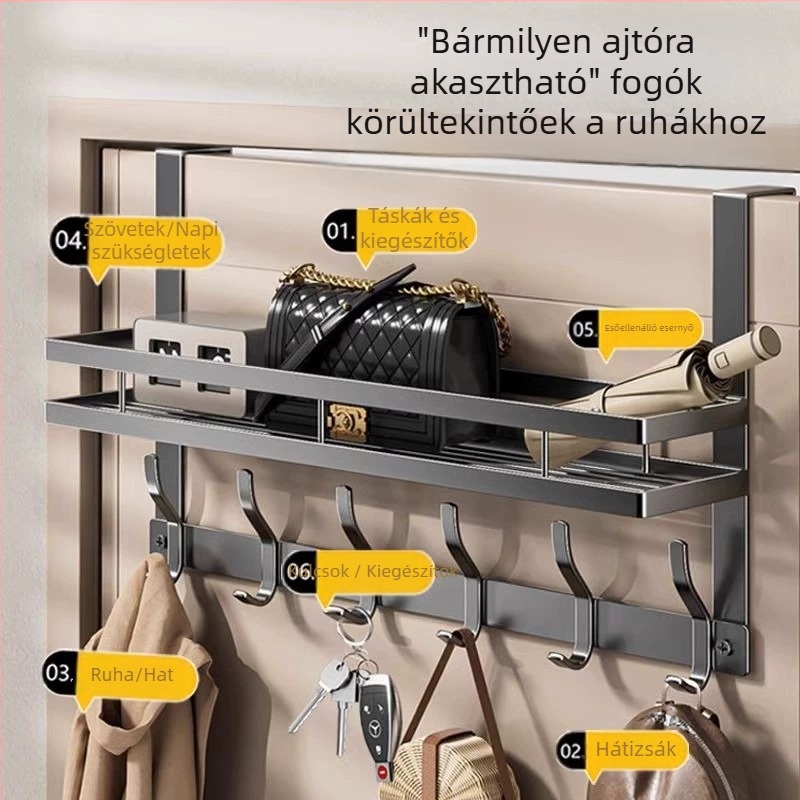 Ajtó mögötti ragasztós falra szerelhető kabátakasztó – szénacélból, összecsukható és többfunkciós