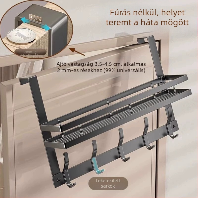 Ajtó mögötti ragasztós falra szerelhető kabátakasztó – szénacélból, összecsukható és többfunkciós