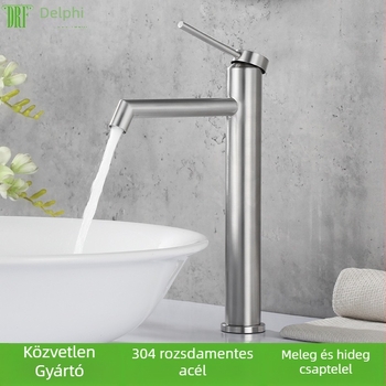 DRF-CUS151 304 rozsdamentes acél mosdócsaptele, meleg és hideg vízhez, fürdőszobai mosdóhoz, kerámiás korongos szelep