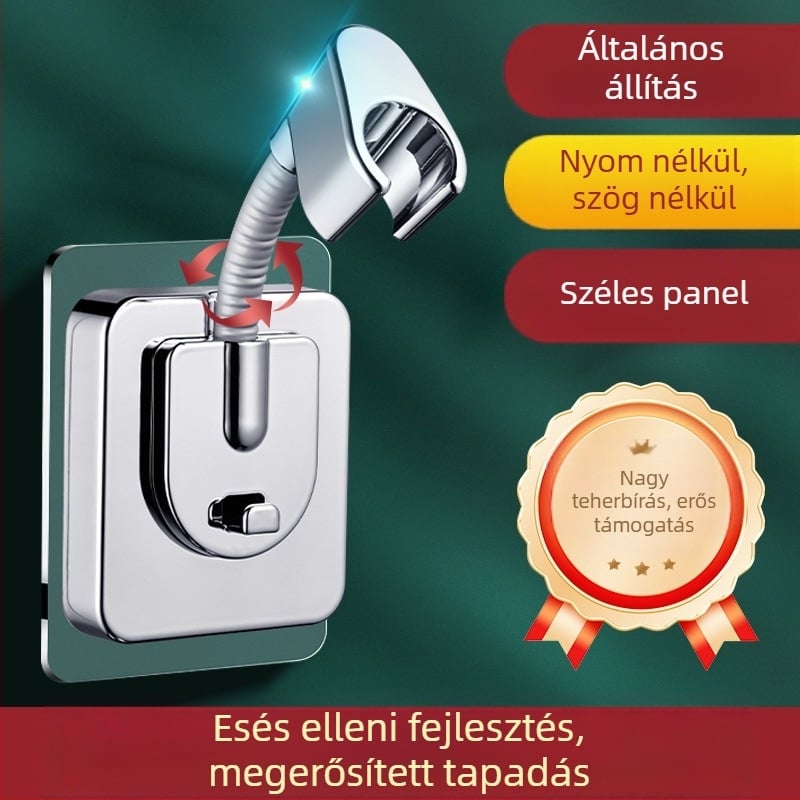 Zuhanyfej tartó alap, falra szerelés fúrás nélkül, univerzálisan állítható, ABS anyag, elektroplakálás, modell ZJ-01, modern minimalista stílus