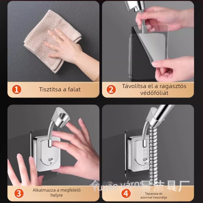 Zuhanyfej tartó alap, falra szerelés fúrás nélkül, univerzálisan állítható, ABS anyag, elektroplakálás, modell ZJ-01, modern minimalista stílus