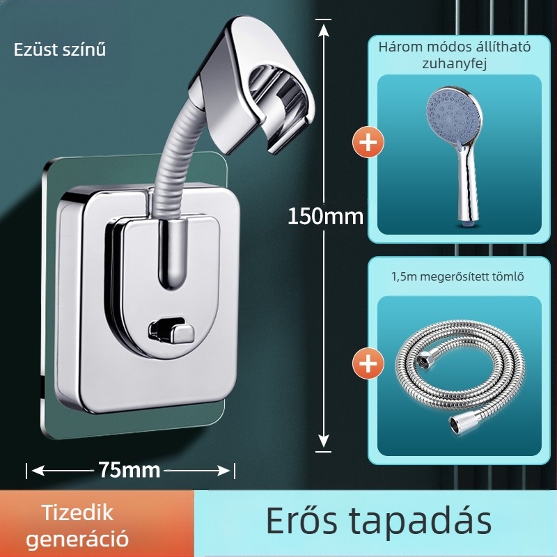 Zuhanyfej tartó alap, falra szerelés fúrás nélkül, univerzálisan állítható, ABS anyag, elektroplakálás, modell ZJ-01, modern minimalista stílus