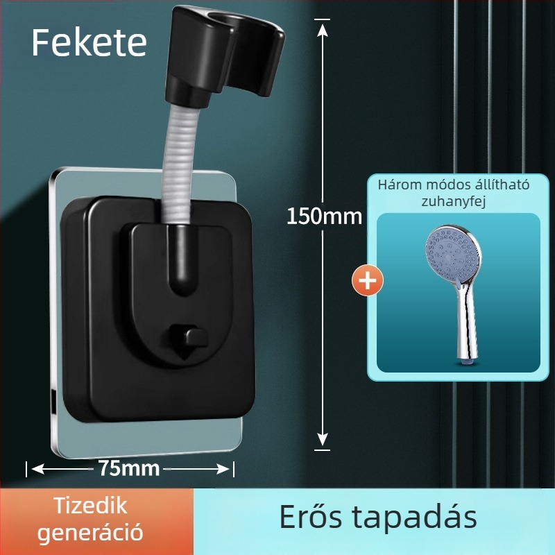 Zuhanyfej tartó alap, falra szerelés fúrás nélkül, univerzálisan állítható, ABS anyag, elektroplakálás, modell ZJ-01, modern minimalista stílus