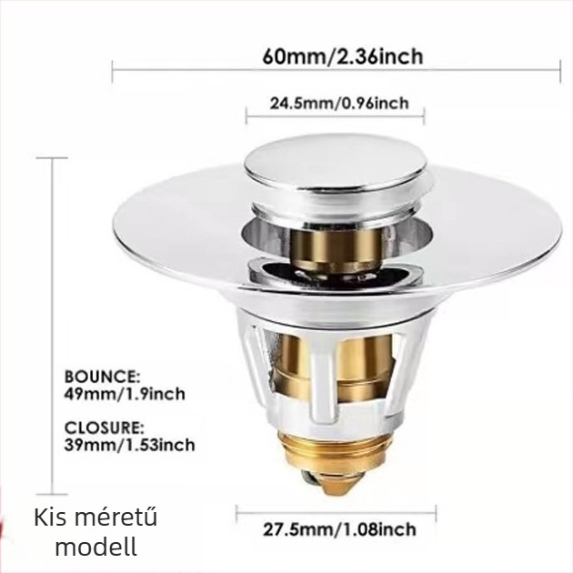 Kerámiából készült mosdólefolyó dugó rugós maggal – nyomógombos működés, anti-odor, modern minimalist stílus