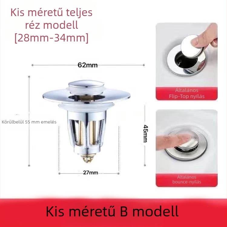 Kerámiából készült mosdólefolyó dugó rugós maggal – nyomógombos működés, anti-odor, modern minimalist stílus