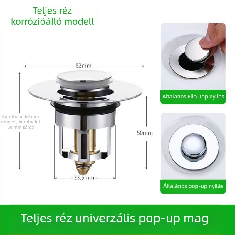 Kerámiából készült mosdólefolyó dugó rugós maggal – nyomógombos működés, anti-odor, modern minimalist stílus