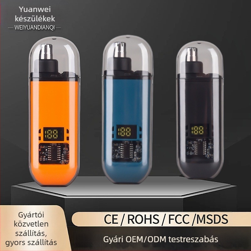 Orrszőr-trimmel, újratölthető, mini méretű, hordozható, cserélhető mosható vágófej, ABS ház.