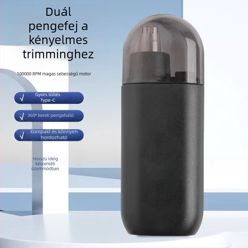 Orrszőr-trimmel, újratölthető, mini méretű, hordozható, cserélhető mosható vágófej, ABS ház.