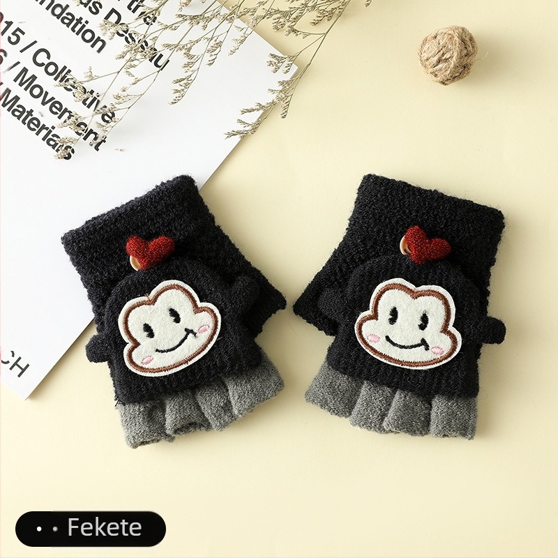 Unisex 3–6 éves gyerekeknek téli félujjú kesztyű Flip-Top, rajzos nyuszival, kötött, imitációs kasmírból, melegen tart