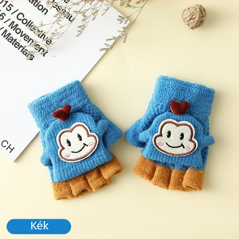 Unisex 3–6 éves gyerekeknek téli félujjú kesztyű Flip-Top, rajzos nyuszival, kötött, imitációs kasmírból, melegen tart