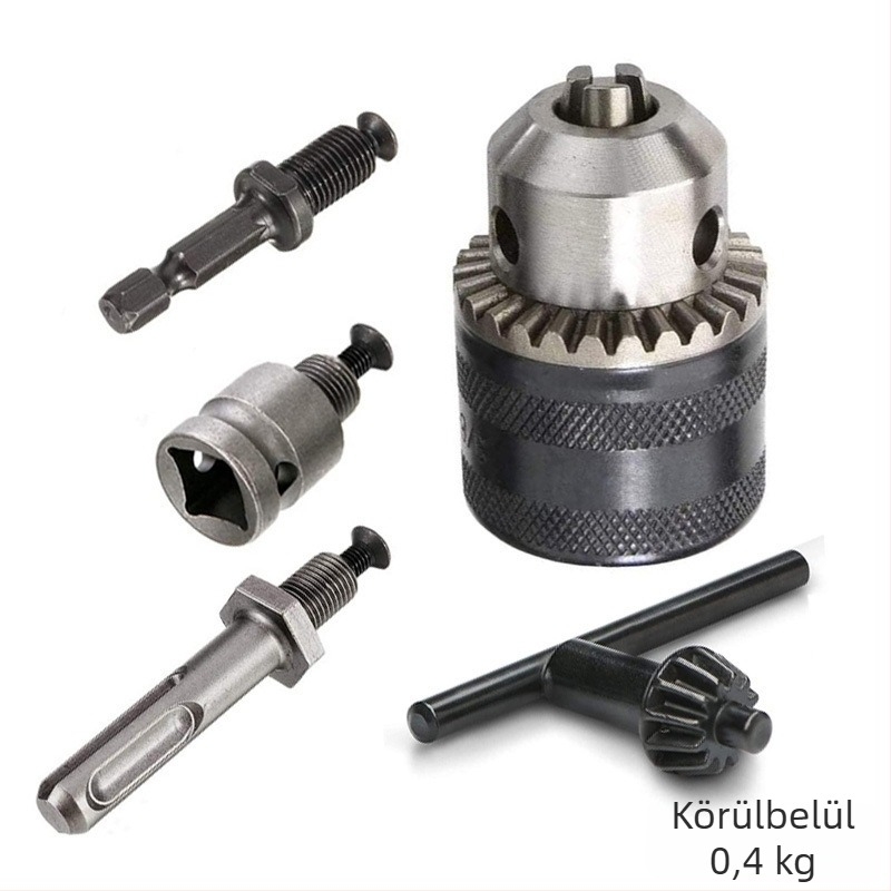 Elektromos szerszámokhoz készült fúrópatron készlet, karbonacél ötvözet anyagból, kompatibilis elektromos csavarhúzókkal, ütvefúrókkal és fúrókkal, konverziós összekötő rúddal