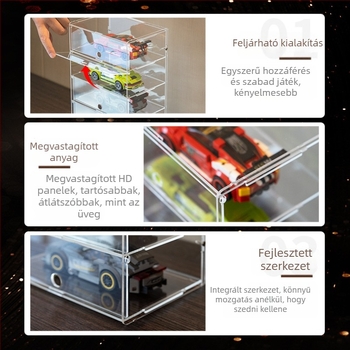 Lego Speed kijelzőszekrény – akril porálló kijelzőszekrény a versenysorozathoz, 2 L kapacitás, modern minimalist stílus, testreszabható