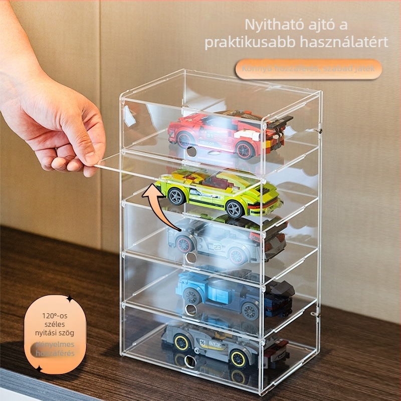 Lego Speed kijelzőszekrény – akril porálló kijelzőszekrény a versenysorozathoz, 2 L kapacitás, modern minimalist stílus, testreszabható