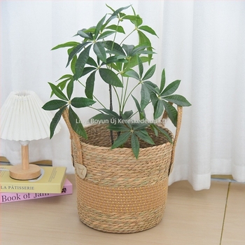 Szalmából font növénytartó kosár, modell 03650, pastoral stílus, beltéri dekoráció növényekhez és bonsaihoz, gyümölcs- és zöldségtartó