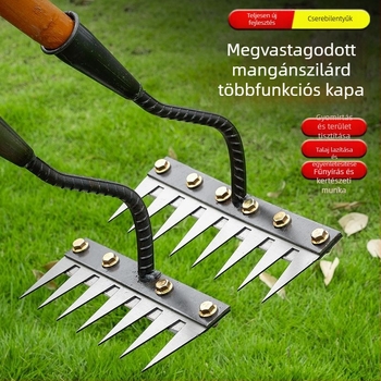 Kerti gereblye és kapáló – mangán acél, ötfogú kialakítás, többfunkciós, talaj lazítása, gyomirtás