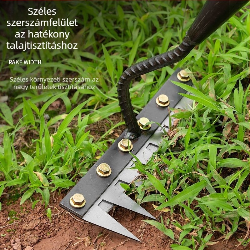 Kerti gereblye és kapáló – mangán acél, ötfogú kialakítás, többfunkciós, talaj lazítása, gyomirtás