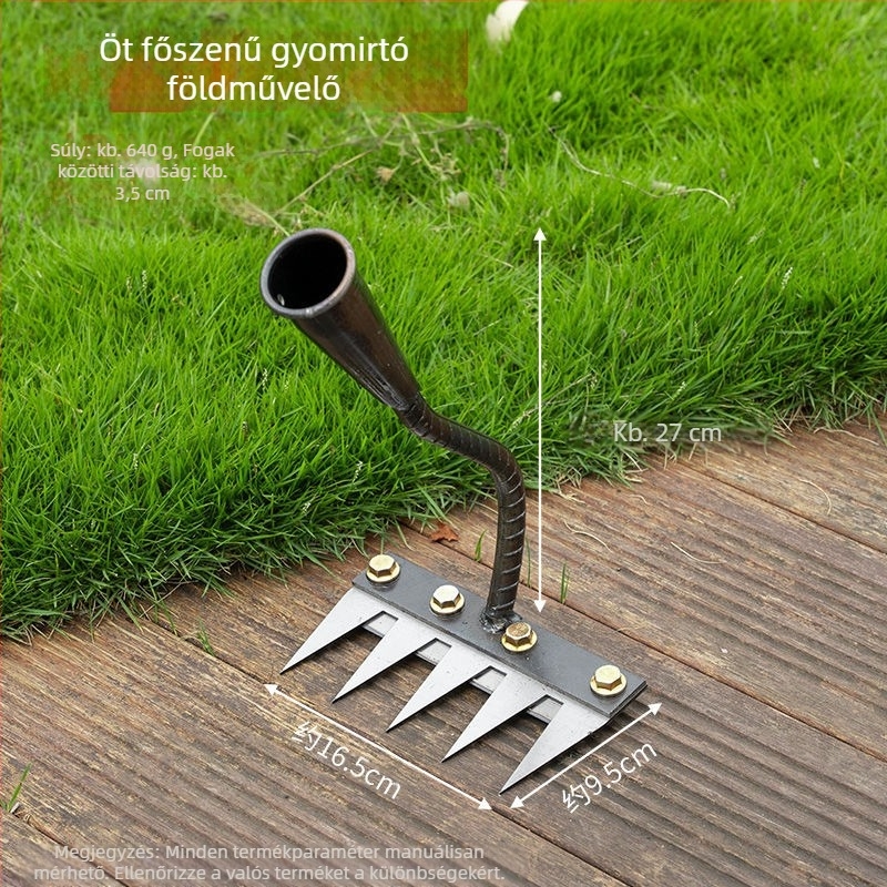 Kerti gereblye és kapáló – mangán acél, ötfogú kialakítás, többfunkciós, talaj lazítása, gyomirtás