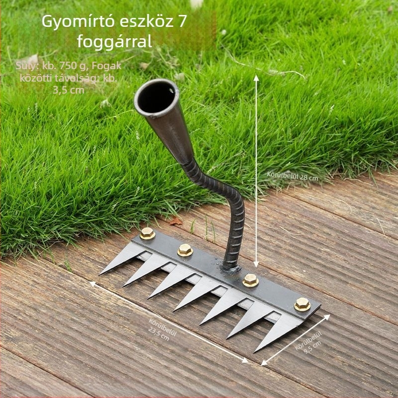 Kerti gereblye és kapáló – mangán acél, ötfogú kialakítás, többfunkciós, talaj lazítása, gyomirtás