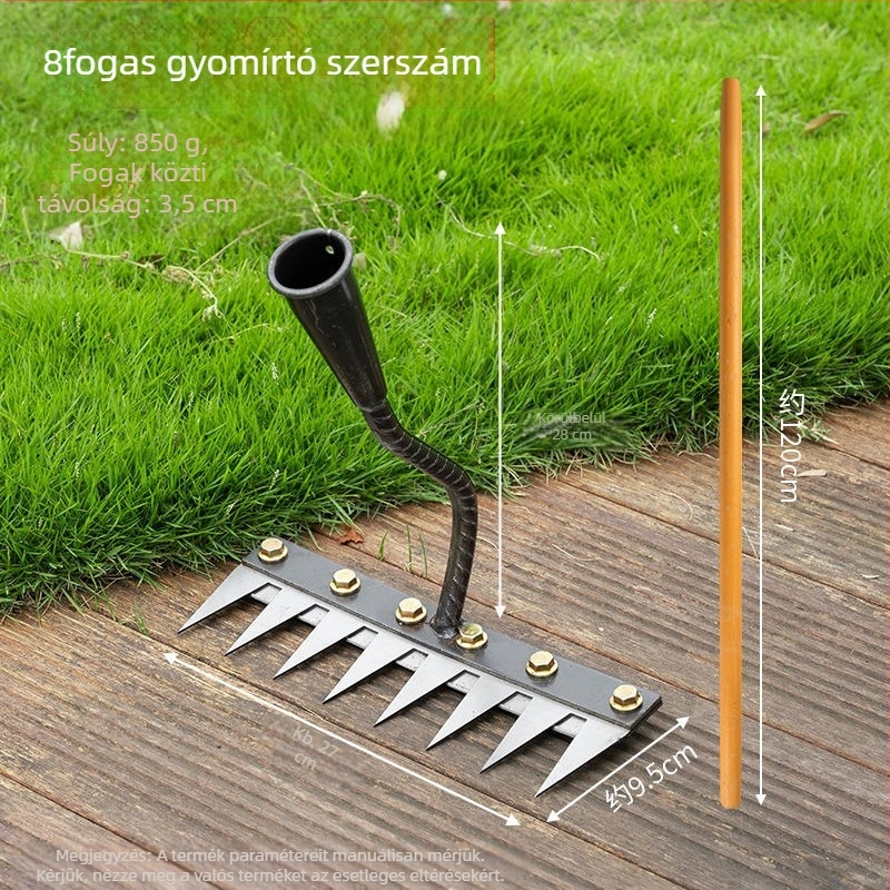 Kerti gereblye és kapáló – mangán acél, ötfogú kialakítás, többfunkciós, talaj lazítása, gyomirtás