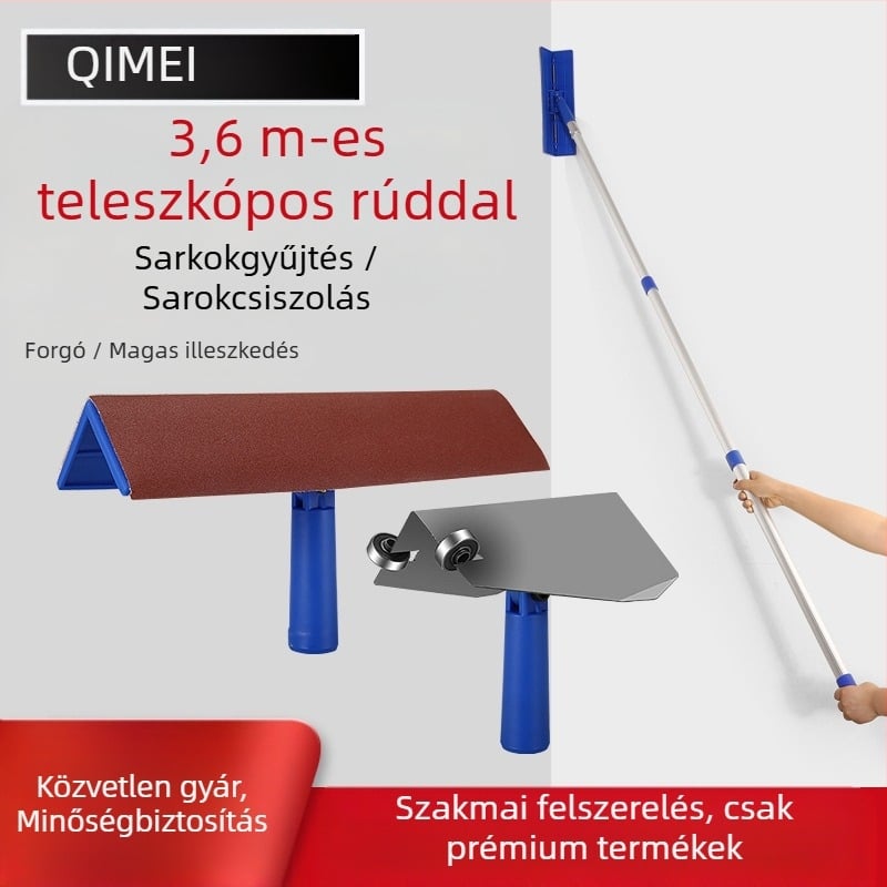 Teleszkópos glettelő tartó alumíniumötvözetből, Velcro alapú, száraz csiszoláshoz falakhoz