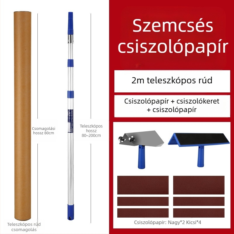 Teleszkópos glettelő tartó alumíniumötvözetből, Velcro alapú, száraz csiszoláshoz falakhoz