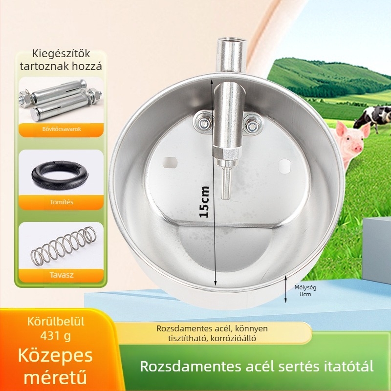 Vastagított kör alakú rozsdamentes acél itatótál disznók és anyák számára
