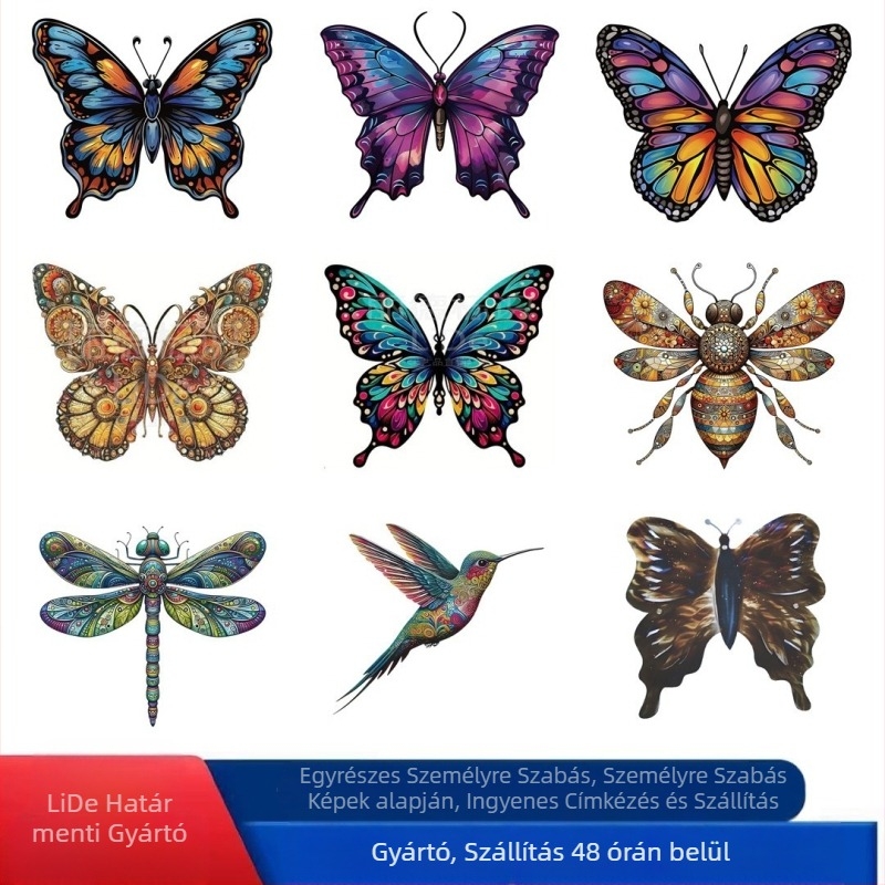 Kovított vasból készült falidísz – színes pillangó, kolibri és szitakötő alakok; beltéri és kültéri használatra, márka Lide, modern minimalista stílus