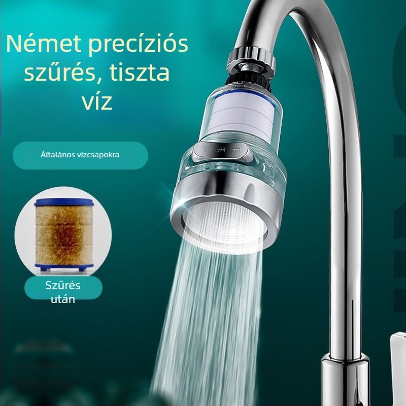 Háztartási csaphoz tervezett háromsebességes univerzális csatlakozású szűrő, anti-szórás. Anyag: ABS; Modell: 22/24 mm; Felületkezelés: elektroplatolás; Szerelés: forgatható menet; Működési hőmérséklet: 0–80°C; Névleges nyomás: 1 bar.