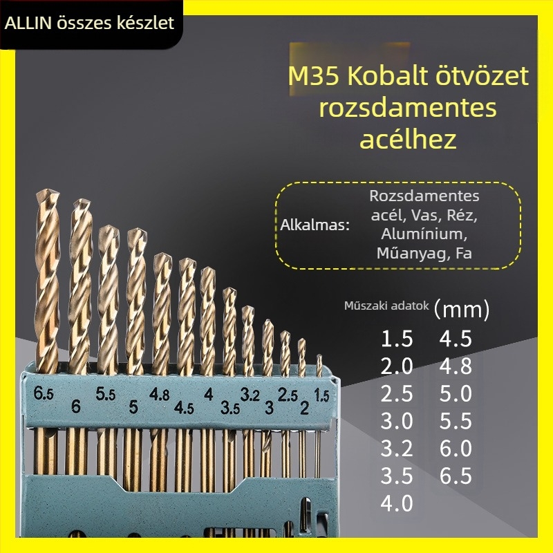 Többfunkciós spirálfúró készlet faipari és építési felhasználásra; alkalmas kerámia burkolatokhoz és üveghez; tartalmaz csavarhúzó biteket és reamer-t