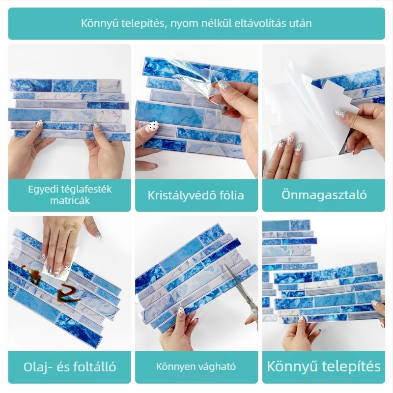 Öntapadós PVC falikép, márványhatású, vízálló, konyha és nappali dekoráció, aszimmetrikus formájú
