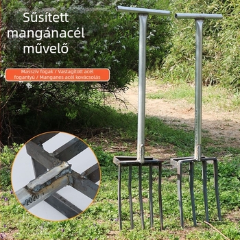 Növénytermesztéshez készült négyágú mangánacél talajlazító villa, egy darabból álló integrált kivitelezés, magas szilárdságú, hagyma, gyömbér és fokhagyma ásásához
