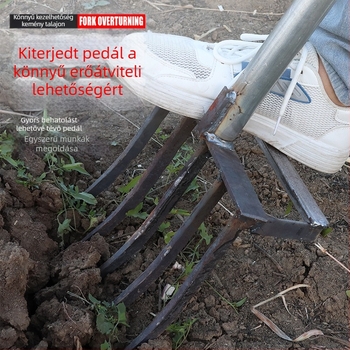 Növénytermesztéshez készült négyágú mangánacél talajlazító villa, egy darabból álló integrált kivitelezés, magas szilárdságú, hagyma, gyömbér és fokhagyma ásásához