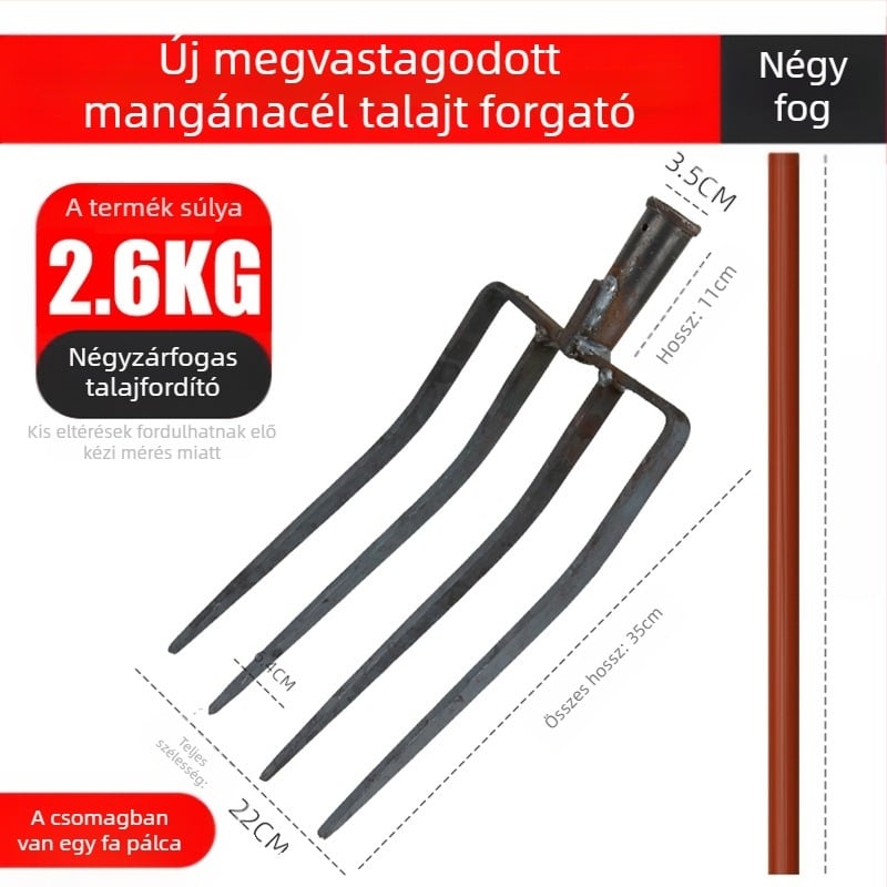 Növénytermesztéshez készült négyágú mangánacél talajlazító villa, egy darabból álló integrált kivitelezés, magas szilárdságú, hagyma, gyömbér és fokhagyma ásásához