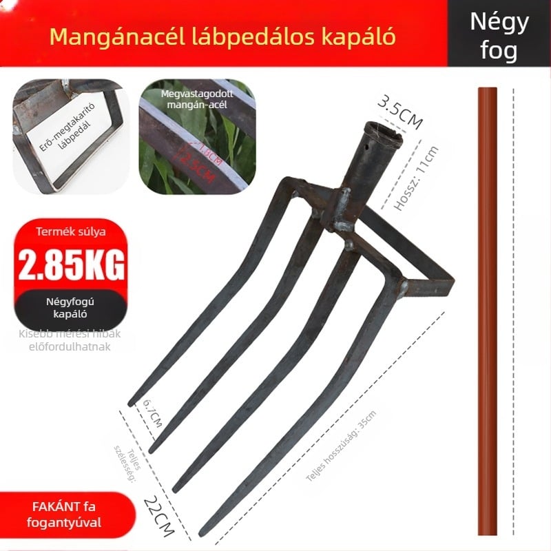 Növénytermesztéshez készült négyágú mangánacél talajlazító villa, egy darabból álló integrált kivitelezés, magas szilárdságú, hagyma, gyömbér és fokhagyma ásásához