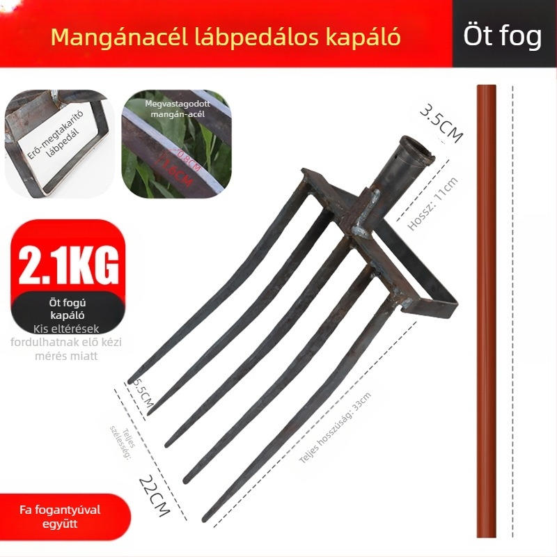 Növénytermesztéshez készült négyágú mangánacél talajlazító villa, egy darabból álló integrált kivitelezés, magas szilárdságú, hagyma, gyömbér és fokhagyma ásásához