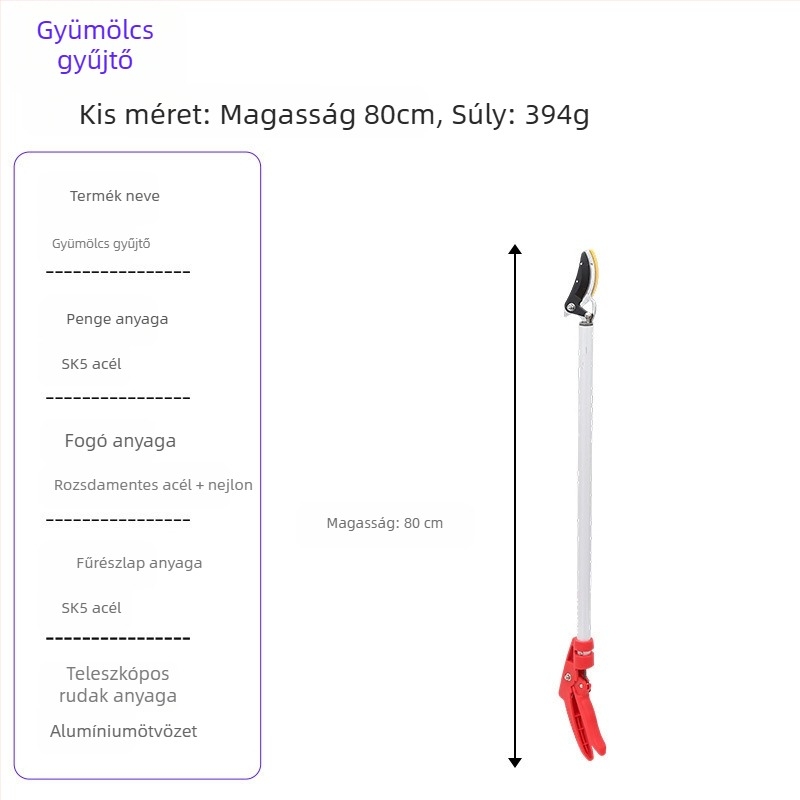 Teleszkópos gyümölcs szedőolló, hosszú elérési távolsággal magas ágakhoz