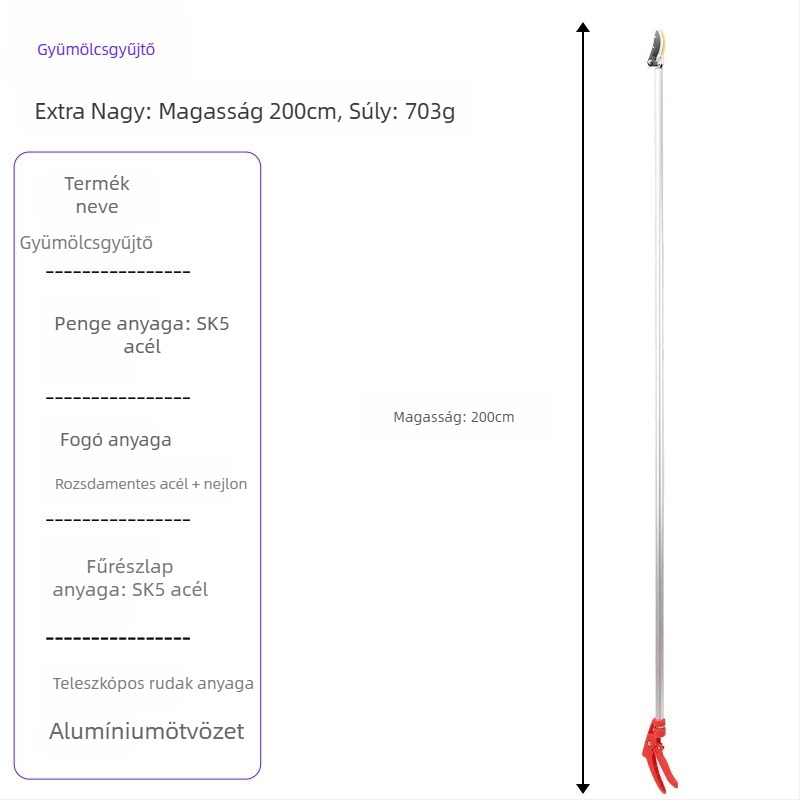 Teleszkópos gyümölcs szedőolló, hosszú elérési távolsággal magas ágakhoz