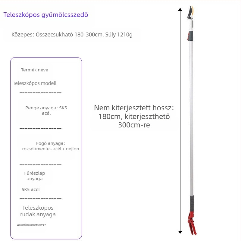 Teleszkópos gyümölcs szedőolló, hosszú elérési távolsággal magas ágakhoz