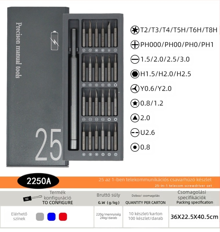 132-1-ben precíz csavarhúzó készlet okostelefonokhoz, szemüveghez és számítógépekhez — króm-vanádium acél, mágneses, szigetelés nélkül, tömeg 0.643, Shenggong Hardware