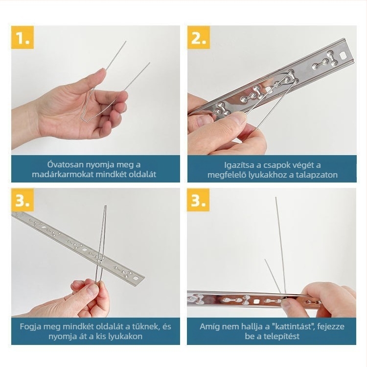 Madárvédő tüskék, 304 rozsdamentes acélból, modell N01, kertek és üvegházak védelmére, madár- és macskavédelmi