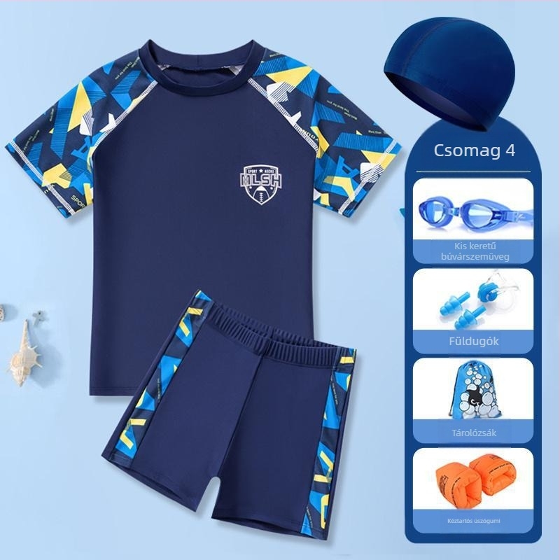 Két részes fiú fürdőruha – rövid ujjú felső és rövidnadrág, anyag Nylon/ Poliészter