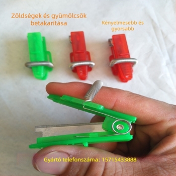 Gyümölcs- és zöldségszedő kis kés — ideális bab, cseresznye, szőlő és paprika szedésére; csippentő heg és hüvelykujjas penge