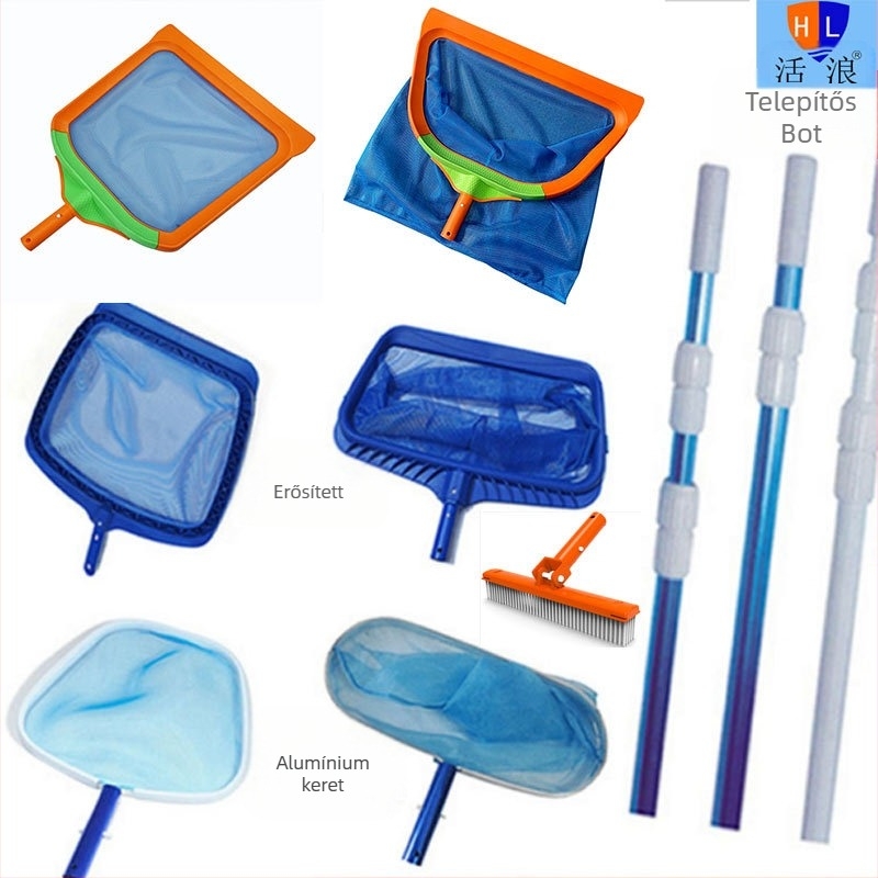 Medencés levélgyűjtő háló alumínium kerettel és sűrű hálóval, mély- és sekélyvízre