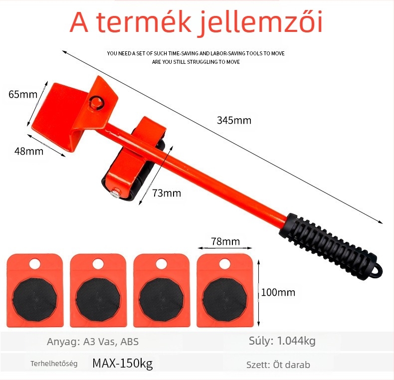 Bútorok költöztetésére szolgáló eszközök készlete, 5 részes, hordozható, otthoni használatra