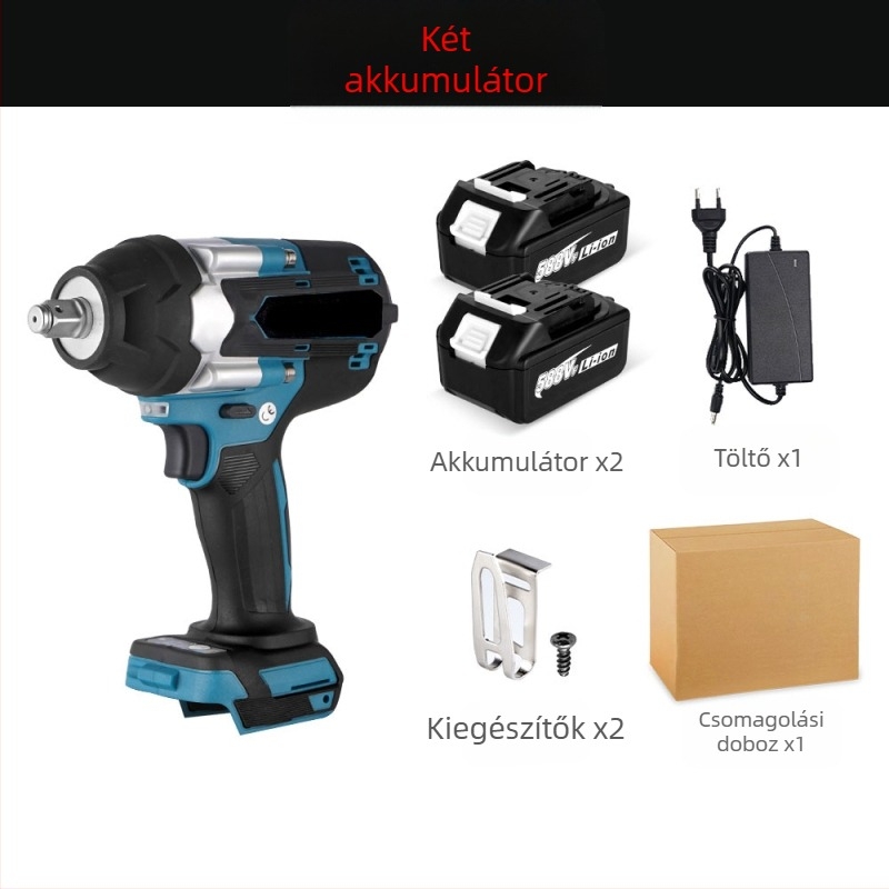 Csapágy nélküli akkumulátoros ütőkulcs LED-fénnyel, 1000 Nm nyomaték, 21V akkumulátor, reversz