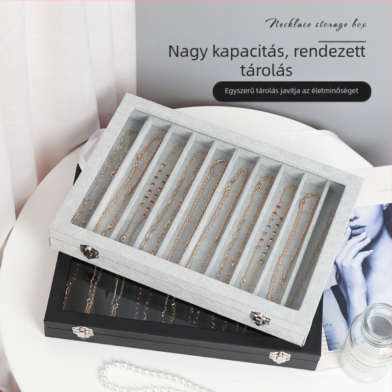 Xiangyu ékszerdoboz, modell 06, fa + flanel belső, lazára tervezett stílus, kemény felépítés