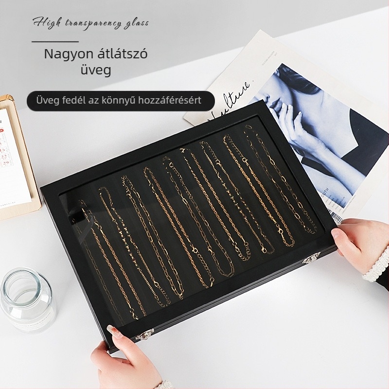 Xiangyu ékszerdoboz, modell 06, fa + flanel belső, lazára tervezett stílus, kemény felépítés